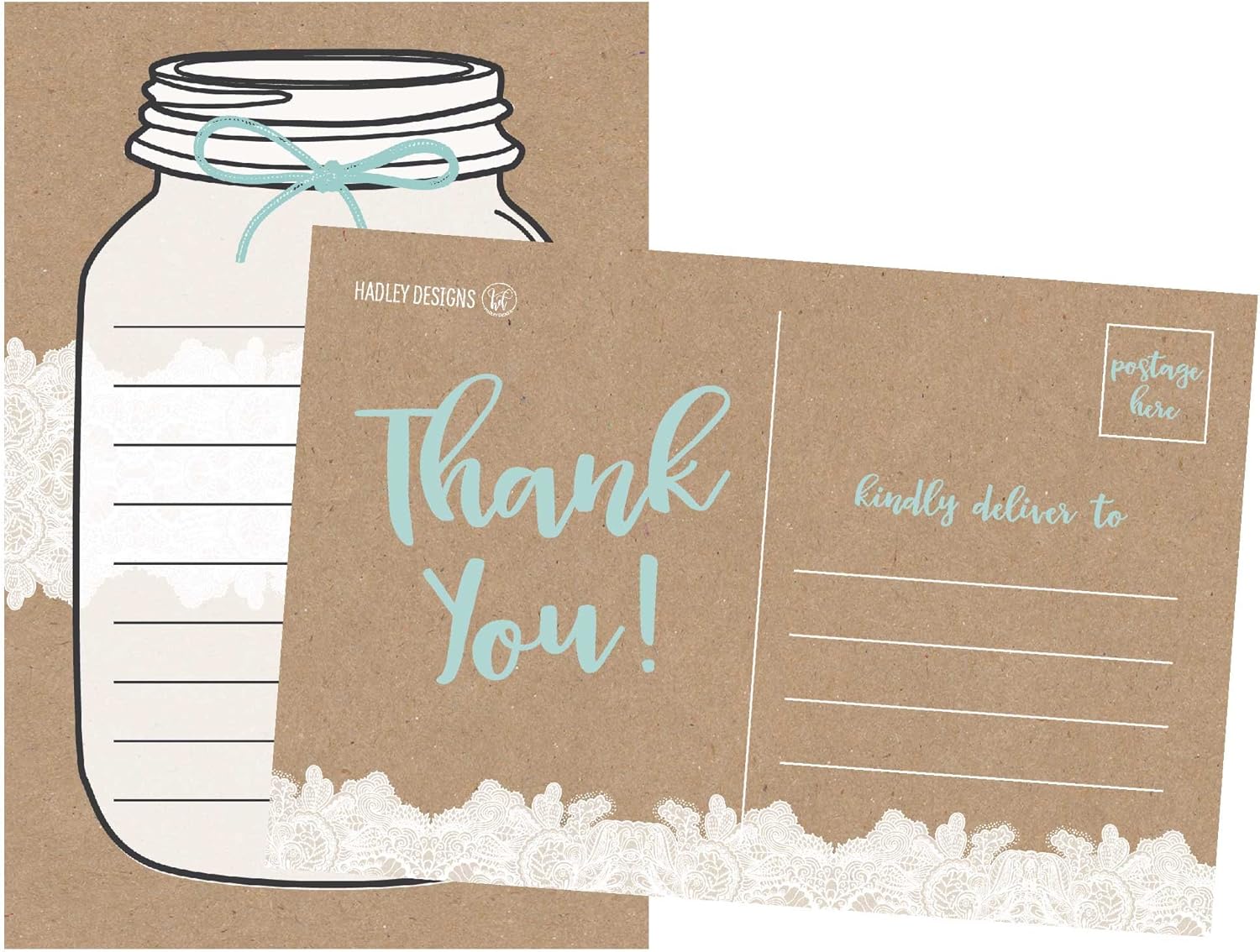 50 x 6 质朴空白感谢明信片散装可爱牛皮纸现代空白感谢记事本,适合